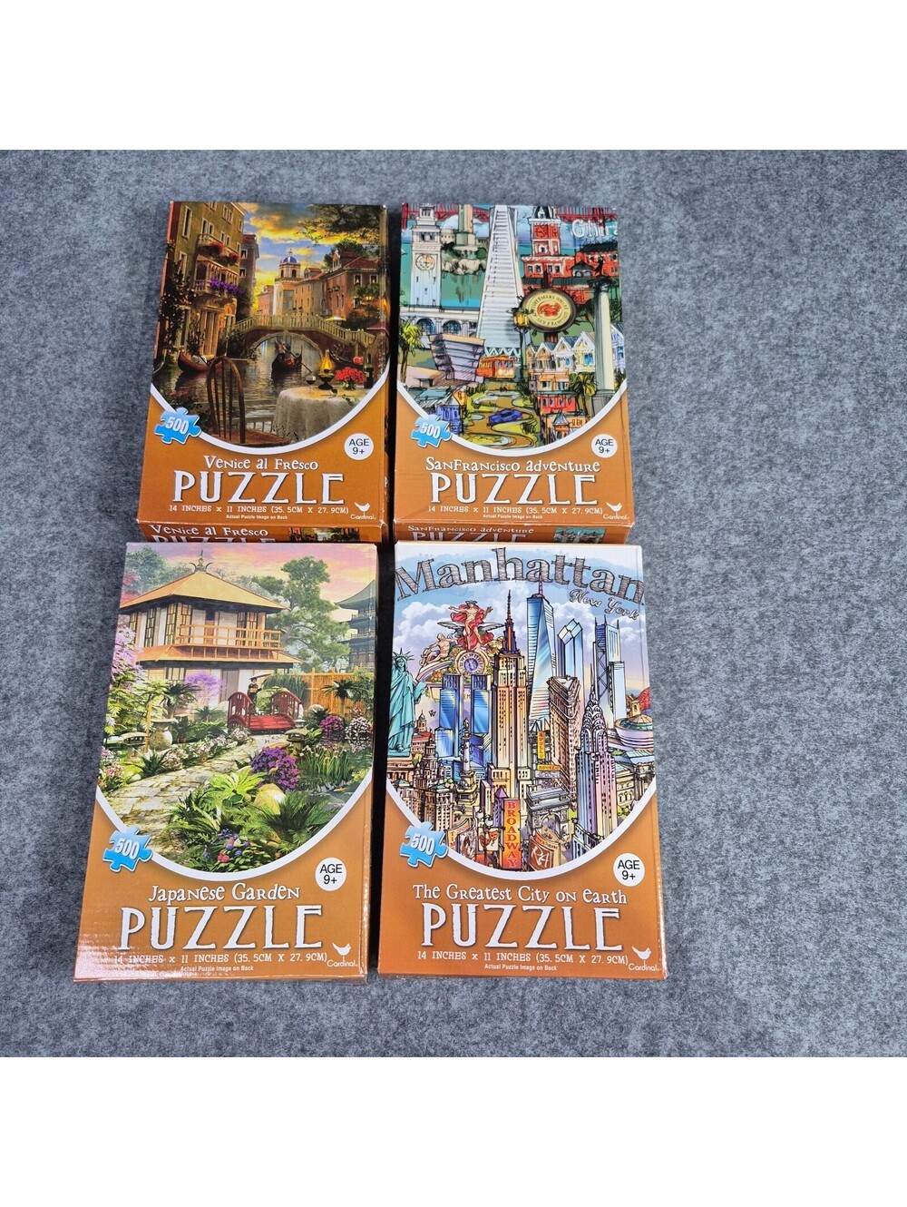 4 NEW Sealed Cardinal 500 Piece Jigsaw Puzzles 14" x  11" Scenery Cityscape